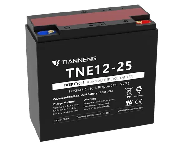 TIANNENG Maintenance-Free Sealed Lead-Acid (AGM GEL) Battery 12V 25Ah (L-7.13", W-3.03", H-6.65")