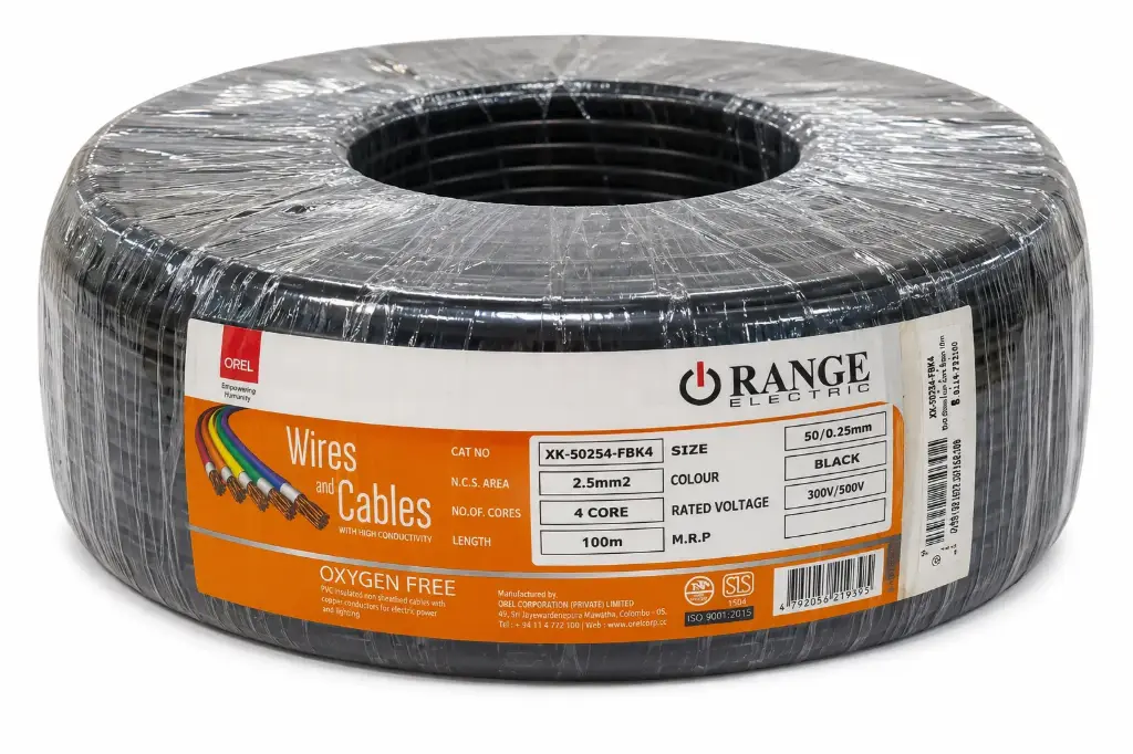 FLEXIBLE CABLE BLACK 2.5MM 4 CORE X 100 MTR (ORANGE XK-50254- FBK4)