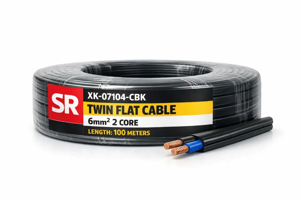 TWIN FLAT CABLE BLACK 6MM 2 CORE X 100 MTR (SR XK-07104-CBK)