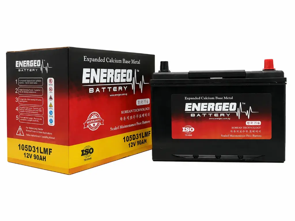 ENERGEO MF BATTERY 12V 90AH 105D31L CCA:680amp (L-11.85", W-6.77", H-7.87") (WITH STANDARD TERMINAL)
