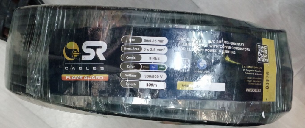 FLEXIBLE CABLE BLACK 1.5MM 3 CORE X 100 MTR (SR)