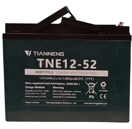 TIANNENG Maintenance-Free Sealed Lead-Acid  (AGM GEL) Battery 12V 52Ah (L-8.82", W-4.72", H-6.89")