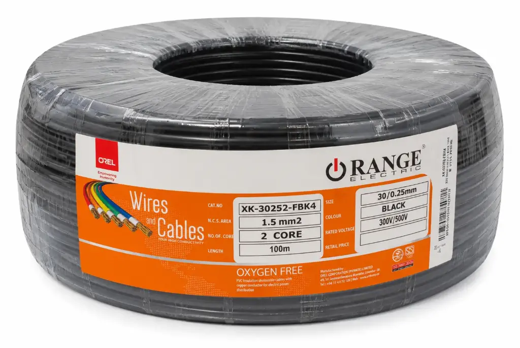 FLEXIBLE CABLE BLACK 1.5MM 2 CORE X 100 MTR - (ORANGE XK-30252- FBK4)