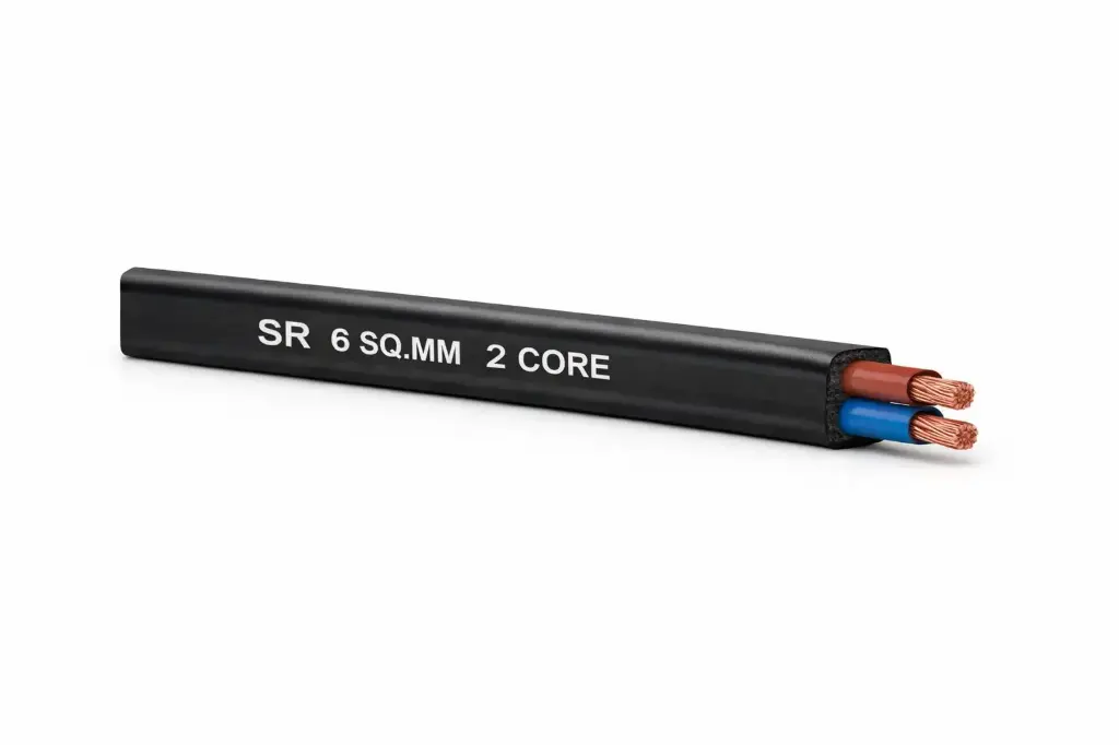 TWIN FLAT CABLE BLACK 6MM 2 CORE (SR) PER MTR