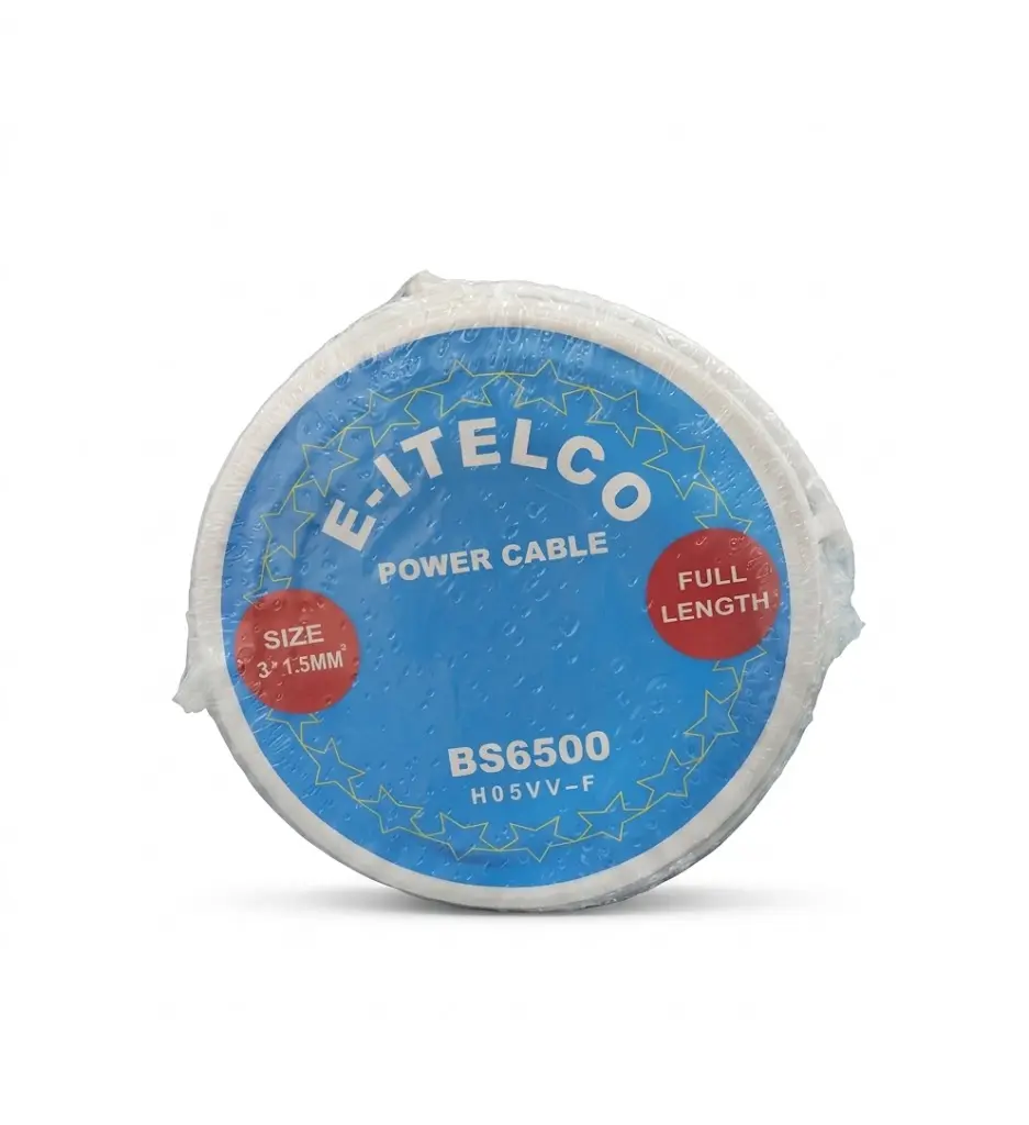 E-ITELCO FLEXIBLE POWER CABLE WHITE 1.5MM 3 CORE X 50YRD (BS6500)