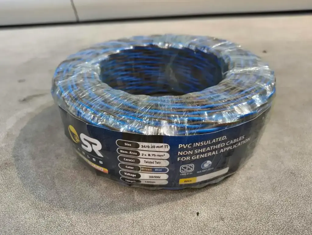 TWIN TWISTED CABLE BLUE/BROWN 0.75MM 2 CORE X 100 MTR (SR)