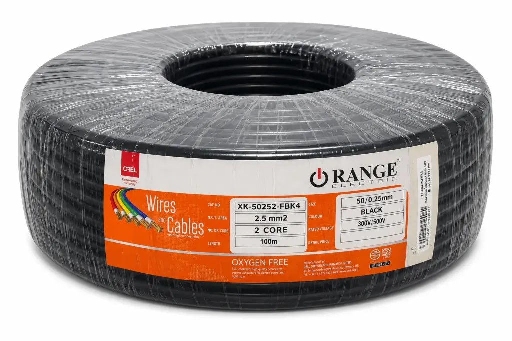 FLEXIBLE CABLE BLACK 2.5MM 2 CORE X 100 MTR (ORANGE XK-50252- FBK4)