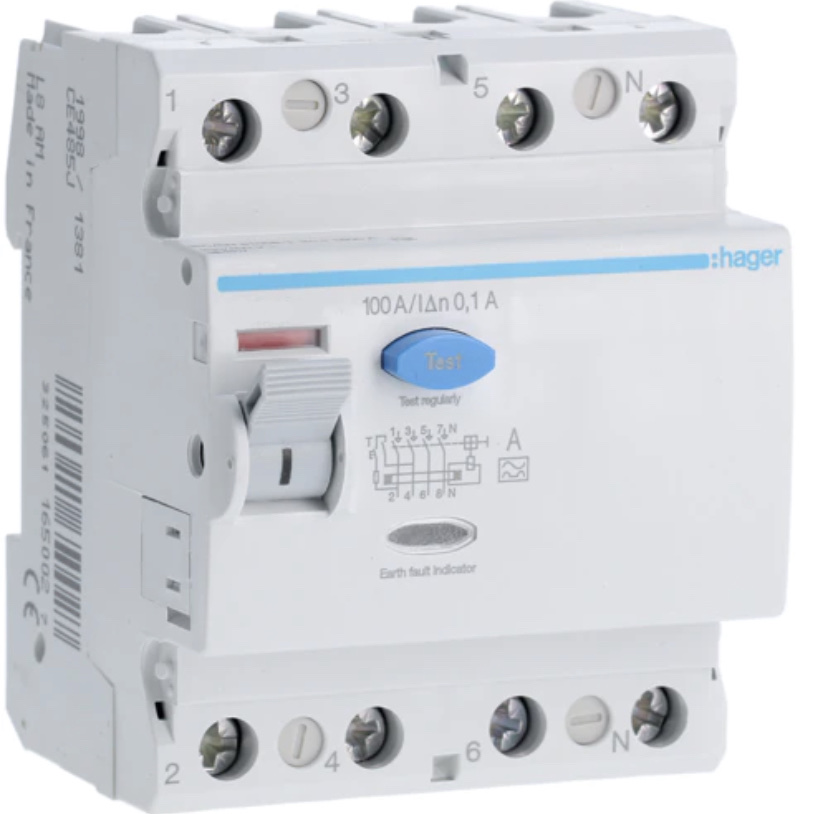 HAGER RCCB (ELCB) 4P 100MA 100A (CE485Z)