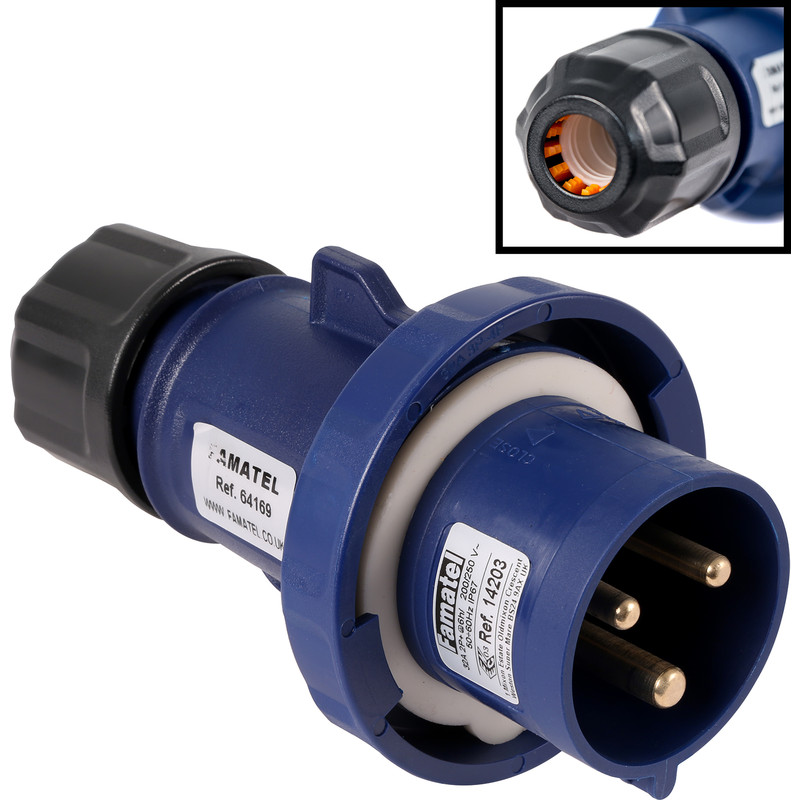 Industrial Plug IP67 240V 32A 2P+1 - Plug Male (14203 FAMATEL BRAND)(Country of Origin Spain)
