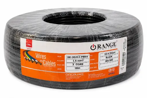[1119] FLEXIBLE CABLE BLACK 1.5MM 3 CORE X 100 MTR (ORANGE XK-30253- FBK4)