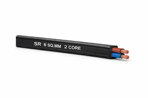 [1458] TWIN FLAT CABLE BLACK 6MM 2 CORE (SR) PER MTR