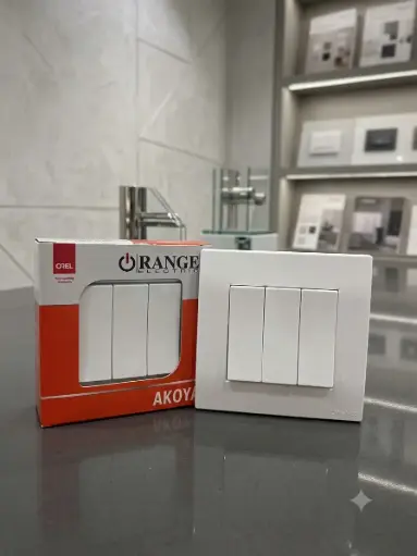 [1508] ORANGE AKOYA WHITE 16A 3 GANG 1 WAY SWITCH (260-0130)
