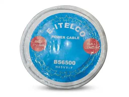 [1551] E-ITELCO FLEXIBLE POWER CABLE WHITE 2.5MM 3 CORE X 50YRD (BS6500)